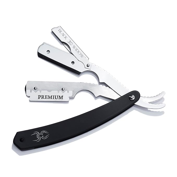 Black Widow Professional Straight Edge Razor Kit with 10 Blades – Stainless Steel Barber Razor for Men’s Shaving, Classic Barbero Shaver for Smooth, Precise, and Comfortable Shaves