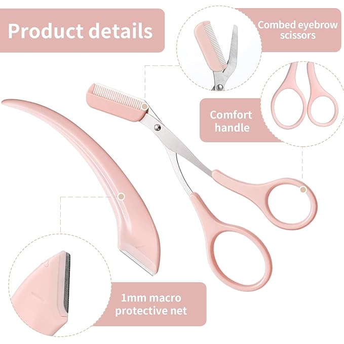 2PCS Eyebrow Trimmer Set Stainless Steel Eyebrow Razor Eyebrow Scissors With Comb, Beauty Tool for Beginners Suitable, Hair Removal Beauty Accessories for Men Women