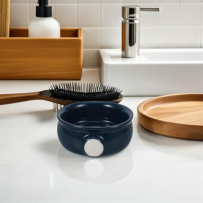Ciieeo Ceramic Shaving Soap Bowl for Men Navy Blue Quick Lathering Spiral Shaving Foam Holder Travel-friendly Beard Bowl and Barber Supplies