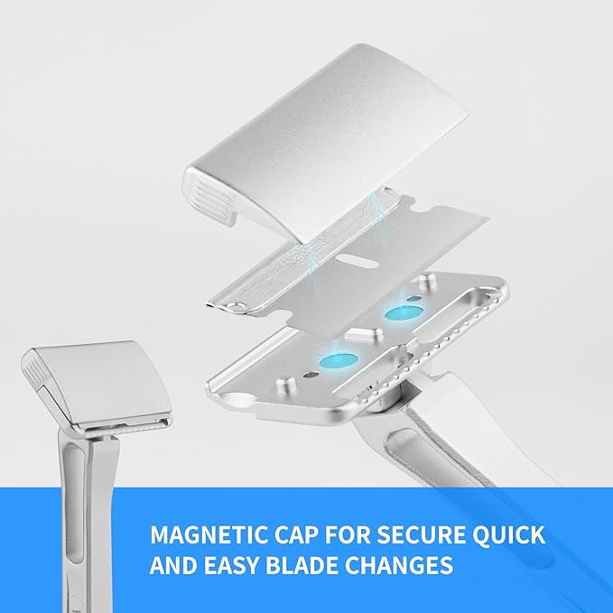 KAMPFE Safety Razor Made of 6061 Aluminum Alloy Material, GEM Single Sided Safetyshaver Shaver Handle for Men with Suction Cup Holder and Safety Razor Blades