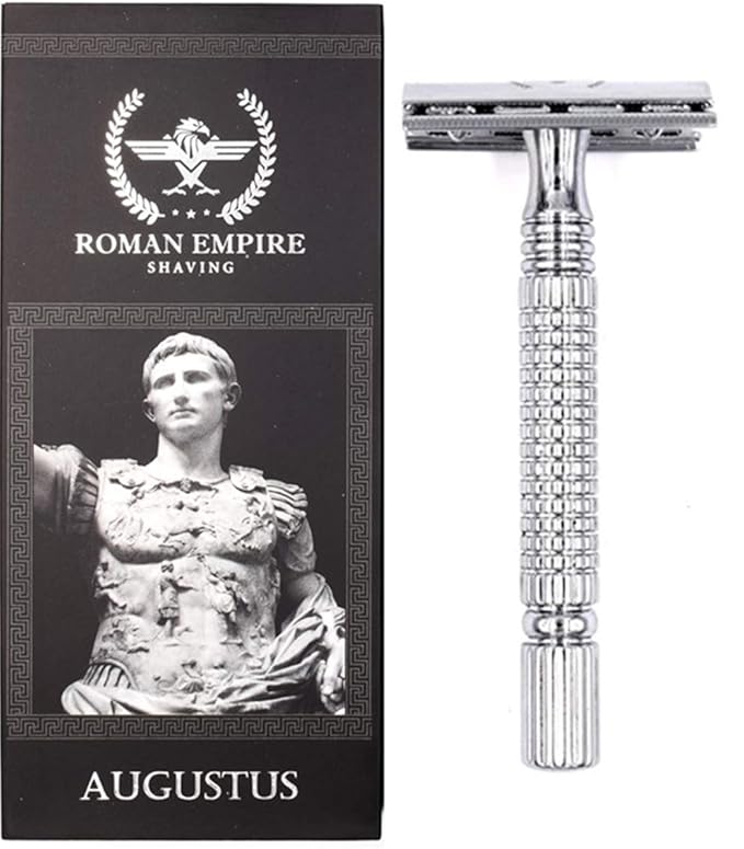 Double Edge Safety Razor ROMAN EMPIRE SHAVING Augustus with 20 Blades Sampler (Astra-Derby-Shark-Treet)