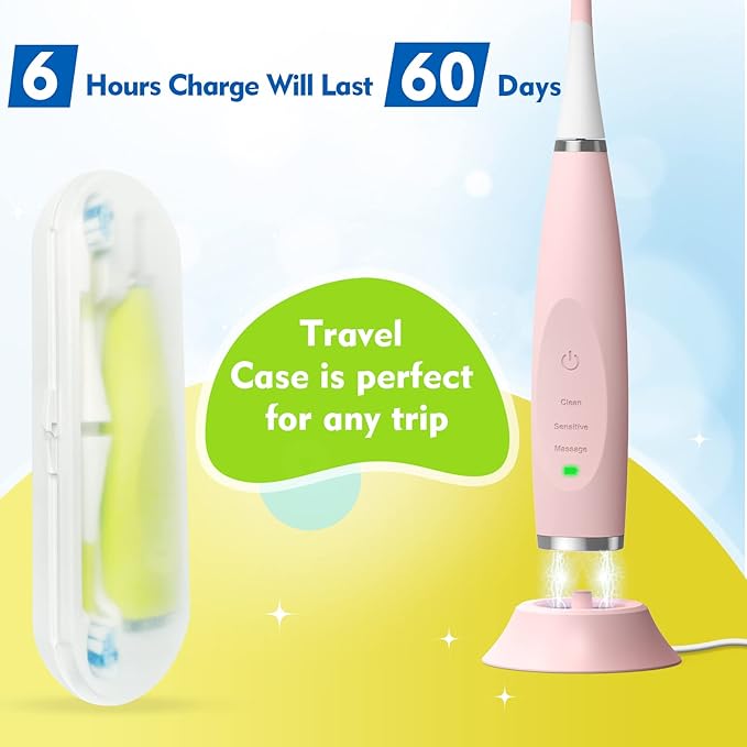 Kids Electric Toothbrushes Sonic Rechargeable Tooth Brush Gifts for Boys and Girls Smart Timer Power Toothbrush - Blue 3 4 5 6 7 8 9 10 11 12 (Blue)