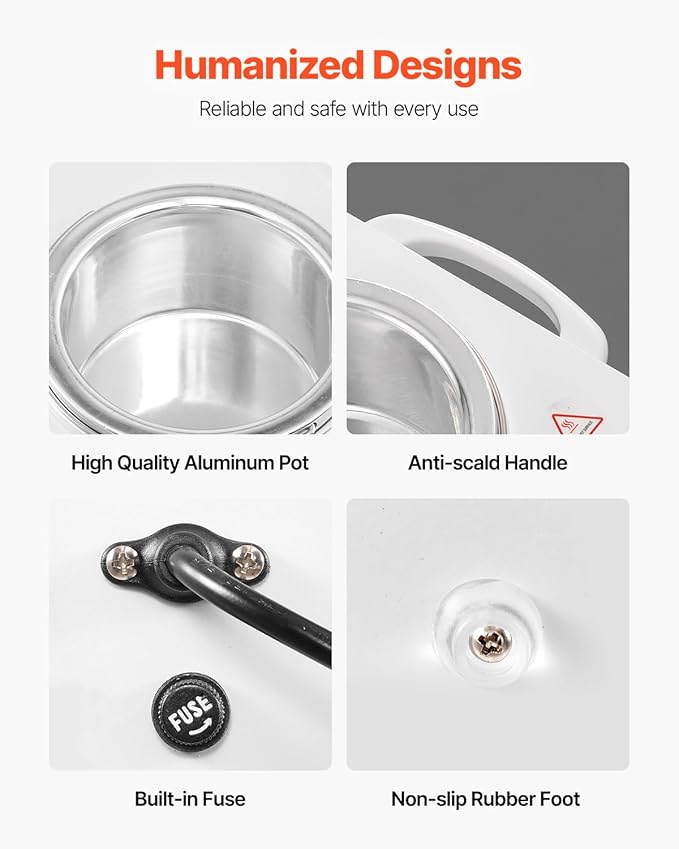 VEVOR Single Wax Warmer, 600ML Professional Wax Warmer for Hair Removal, 32 ℉ to 176℉ Adjustable Electric Waxing Heater Pot with 100PCS Waxing Sticks for Home Use, Beauty Salon, Spa