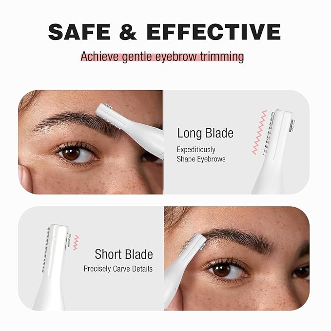 SUPRENT Women's Facial Hair Remover ＆ Eyebrow Trimmer with Pivoting Head - Rechargeable Eyebrow Razor Painless Facial Trimmer on Lips, Cheeks, Ears, Neck and Chin - Easy Cleaning - Pink