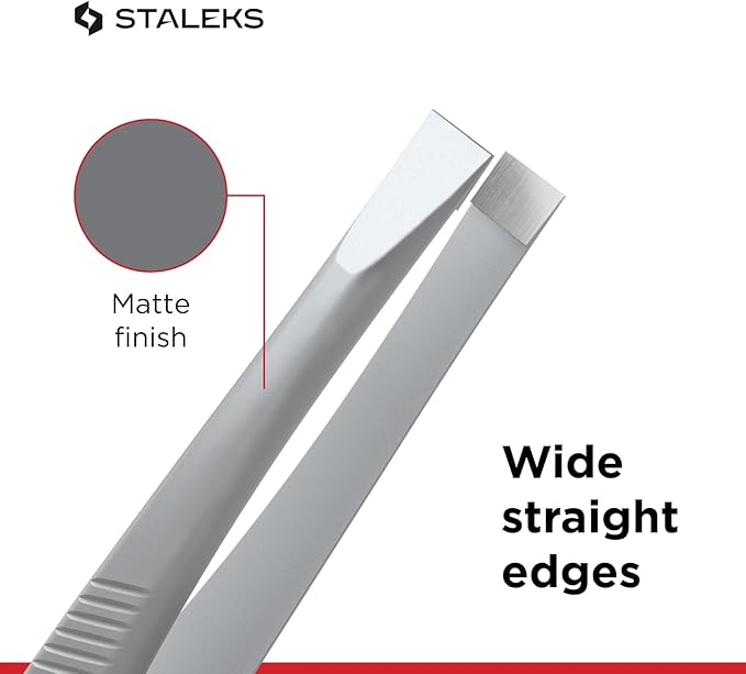 STALEKS CLASSIC 10 Type 1 Eyebrow Tweezers – Wide Straight Stainless Steel for Thick Brows & Precise Home Hair Removal