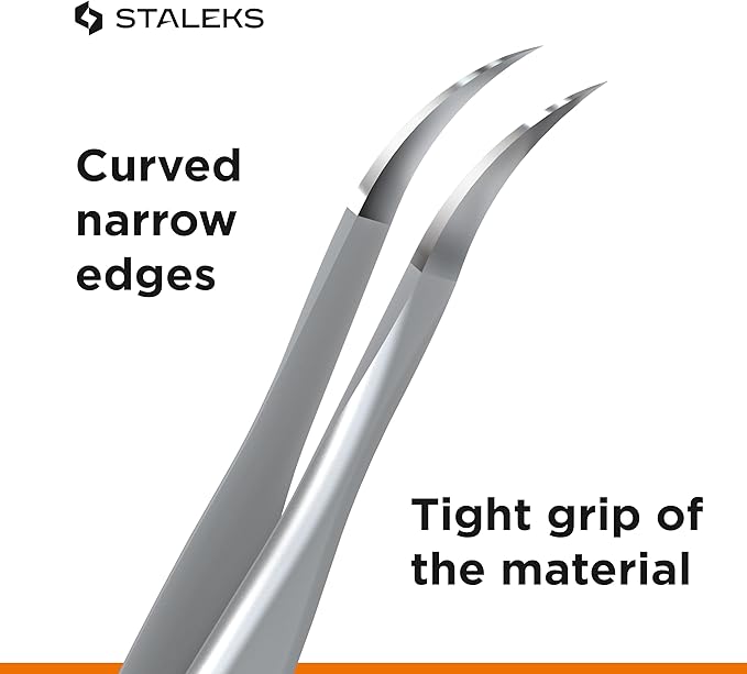 Staleks Pro Professional Eyelash Tweezers Expert 40 Type 7 – Curved – Volume & Classic Lash Extensions – Stainless Steel – Anti-Fatigue Design