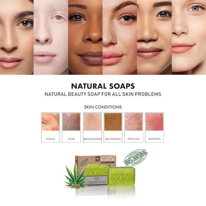 Hemp Organic Soap Bar for Women and Men, Pack of 6 Glycerin Soap Bars - Omega-Rich Moisturizing Bar Soap for Dry Skin & Cracked Areas - Natural & Vegan Spa Gift, for All Skin Types