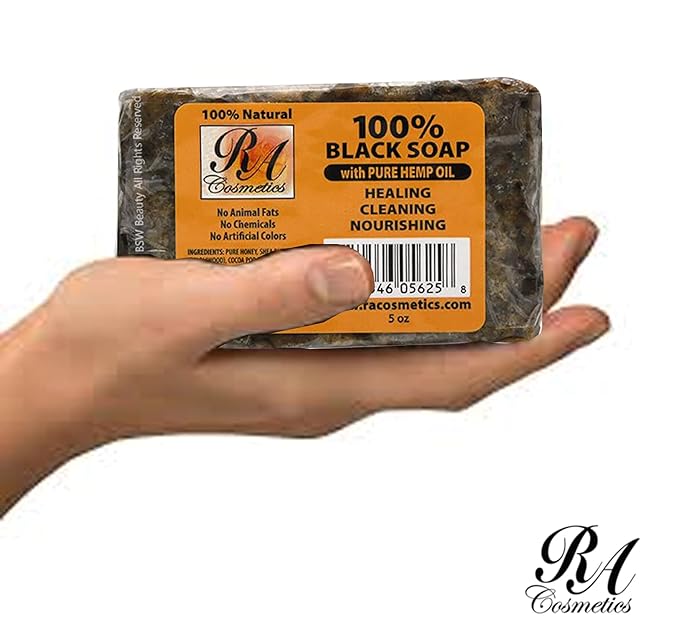 RA COSMETICS 100% African Black Soap With Hemp Oil 5 oz