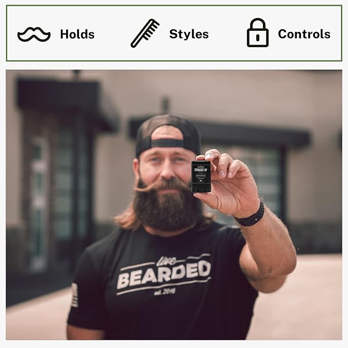 Live Bearded Mustache Wax Stick, 0.35 oz - Made in the USA with All-Natural Ingredients - Medium Hold Stache and Beard Styling for Men | Straight Up - Fragrance-Free