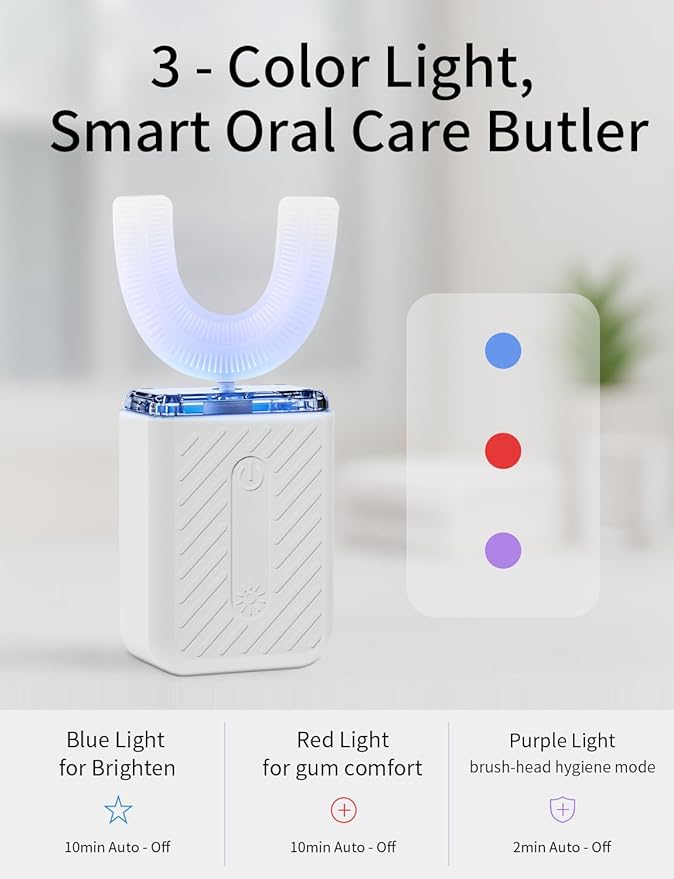GentleCare Series U-Shaped Electric Toothbrush, Food-Grade Silicone, 4 Modes, 60-Second Clean, Magnetic Contact Charging Dock