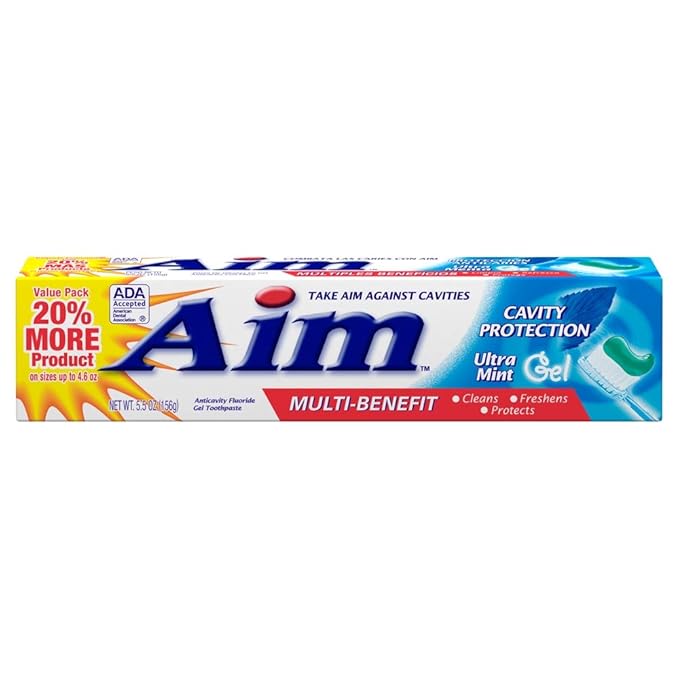 Aim Cavity Protection Anticavity Fluoride Toothpaste, Ultra Mint Gel, 6 Ounce - Pack of 6