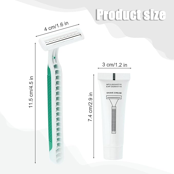Disposable Razors in Bulk Pack of 30,Green Disposable Shaving Razors Individual Wrapped Twin Blade Bulk Disposable Razors with Clear Cap and 10g Shaving Cream for Homeless,Hotel,Travel,Charity,Shelter