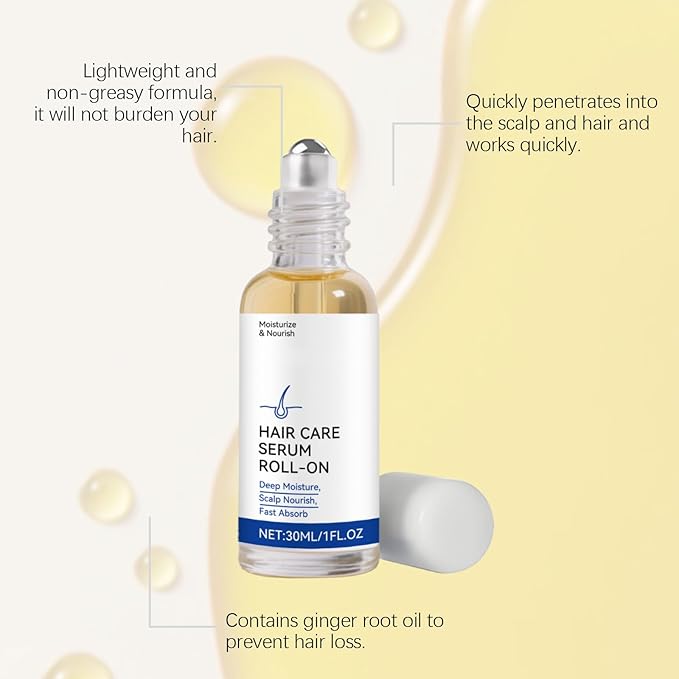 30ml Hair Growth Serum Roll On for Thinning Hair – Scalp Treatment with Ginger & Rosemary Oil to Reduce Hair Loss, Strengthen Roots & Nourish Dry Itchy Scalp