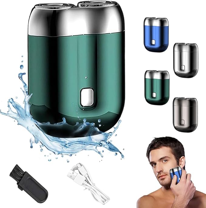 2026 New Upgrade Pocket Shaver USB Mini Shavers for Men, Rechargeable Electric Mini Portable Razor, Washable Double Head Razor, Waterproof Compact Electric Shaver for Home, Car, Travel (Green)