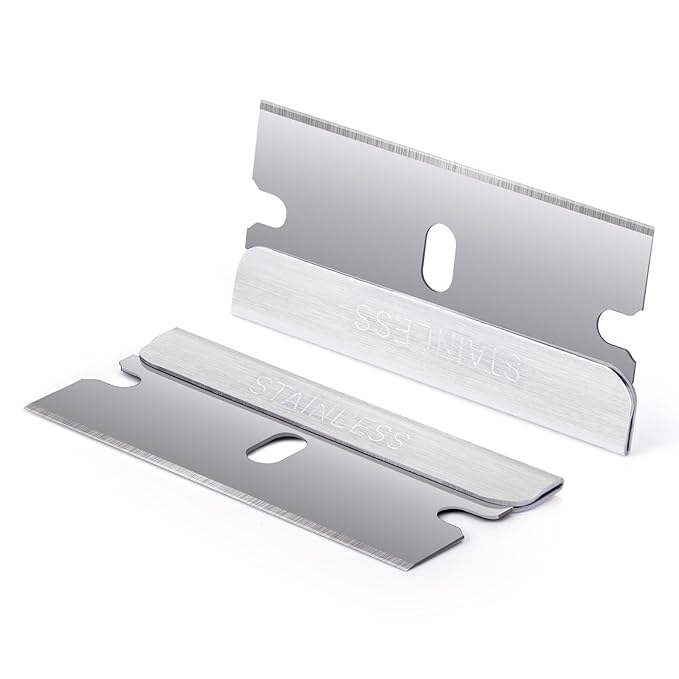 FOSHIO 200PCS Single Edge Razor Blades, Individually Wrapped Stainless Steel Razor Blades for Scraper Tools, Suitable for Removing Labels, Decals, Stickers, Gasket, Silver