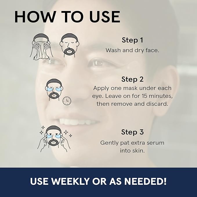 BRO MASK Under Eye Patches for Men with Hydrogel (6 x 1 pack) - Anti-Aging Korean Eye Masks for Dark Circles and Puffiness- Puffy Under Eye Treatment - Perfect Skin Care Stocking Stuffers for Men