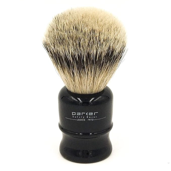 Parker,100% Silvertip Travel Shave Brush with Case, Black - Also Great for Everyday Use!