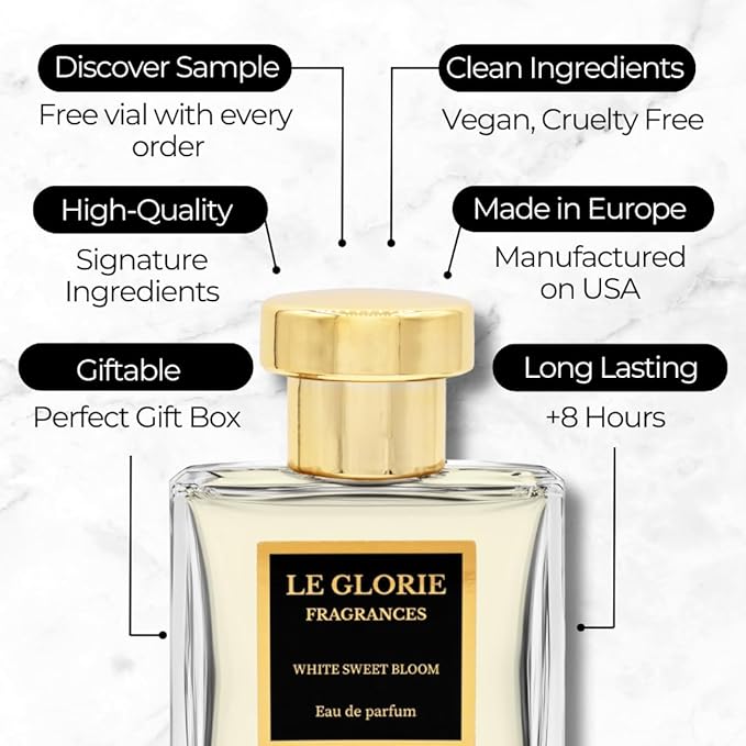 Inspired by C-Hha Ga-bri.e-lle - White Sweet Bloom EDP, Long Lasting Luxury Perfume Spray for Women, All Skin Types, Cruelty Free - 0.33 oz 10ml