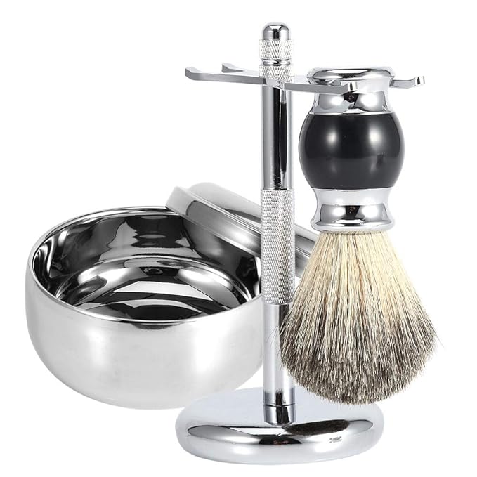 Shaving Brush and Bowl - Shaving Bowl Kit Men Shaving Tool Stand Holder + Faux Badgers Hair Brush + Alloy Soap Mug Bowl Kit
