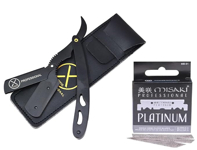 PRO 002 Professional German Made Steel Barber Straight Razor With 100 Packs Misaki Platinum Blade