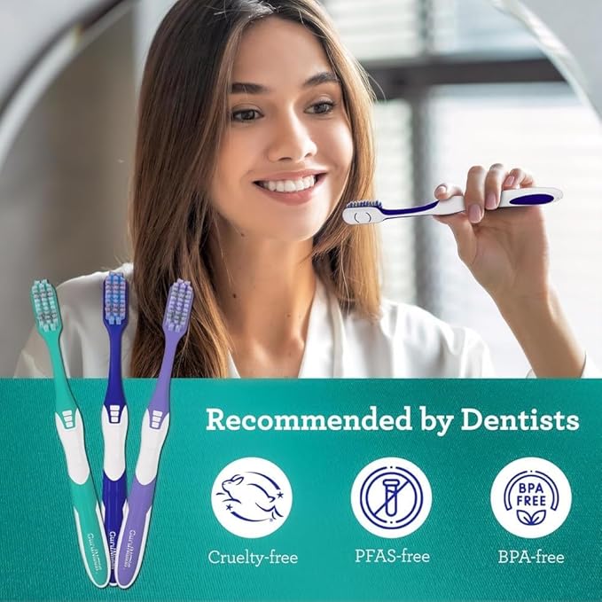 GuruNanda Gentle Giant Toothbrush with Dual Action Flossing Spiral Bristles,Non-Slip Ergo Dexa Grip,Helps in Teeth Whitening,BPA Free,(Pack of 8)