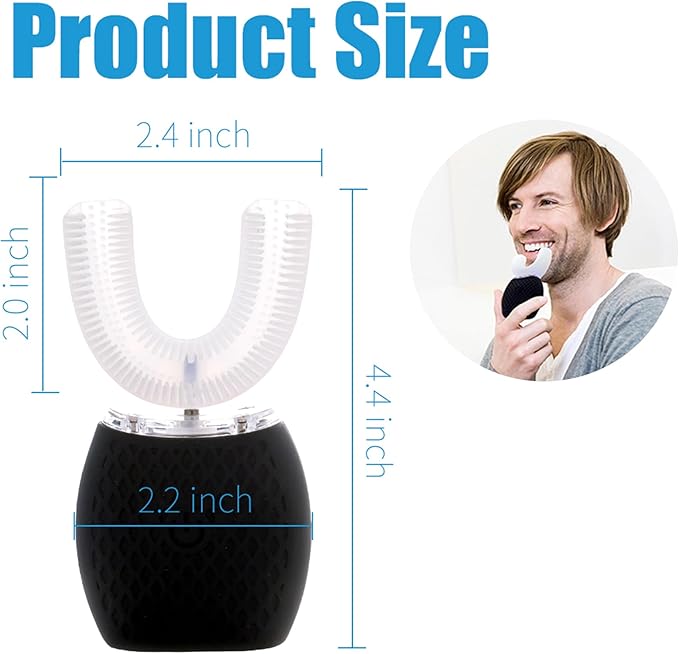 Automatic Toothbrush for Adults - Ultrasonic Electric Toothbrush with Soft Bristles Rechargeable Portable 30'' Automatic Timer Wireless Charging Washable Dual-Use for Travel & Home (Black)