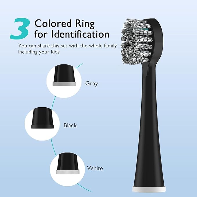 Replacement Brush Heads for Waterpick Sonic Fusion 2.0 - Flossing Toothbrush Head for with Color-Coded Rings & Hygienic Caps - 3 Pack Black Hard Bristles - Compact Size