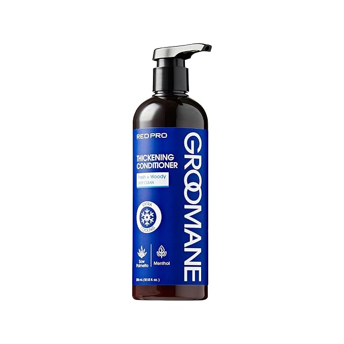 RED Pro GROOMANE Men Hair Conditioner with Biotin & Caffeine, Thickening, Anti-Hair-Loss Care, Moisturizes Scalp, Strengthen, Menthol Cooling, Sulfate- & Paraben-Free, Fuller-Looking Hair