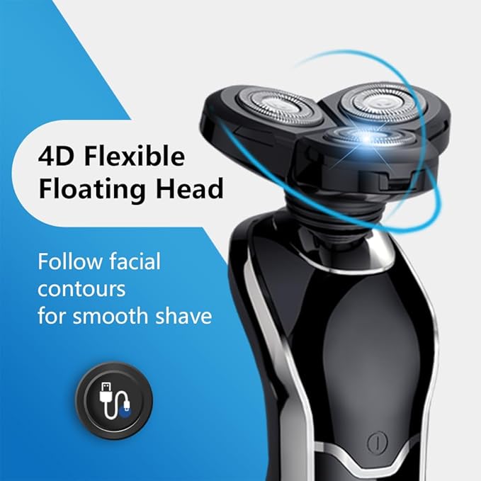 Electric Razor for Men, Electric Shaver, Rotary Shavers for Face Rechargeable Cordless with Sideburns Trimmer Nose Hair Trimmer, Waterproof Wet Dry Shaving