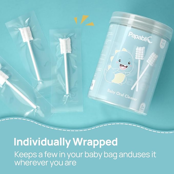 Papablic Baby Tongue Cleaner, Baby Oral Cleaner, Disposable Infant Mouth Cleaner Newborn, Upgrade Gum Cleaner with Paper Handle for Infants Ages 0-2 Years, 40 Pack
