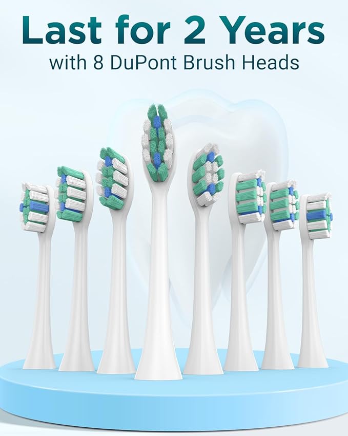 Rtauys S5 Sonic Electric Toothbrush for Adults with 8 Brush Heads, IPX7 Travel Electric Toothbrush with Travel Case, 2.5 Hours Charge for 120 Days, 5 Modes with 2 Minutes Built in Smart Timer Green