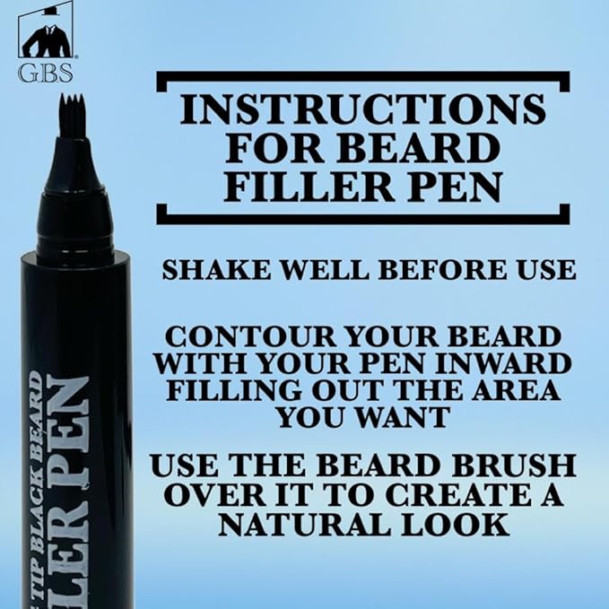 Beard Filler Pencil for Men Waterproof Beard Pen and Beard Brush Long Lasting Natural Look, Mustache Repair Shape, Define and Style Facial Hair Trimming Scissors, Wooden Beard Comb (Brown Pack of 3)