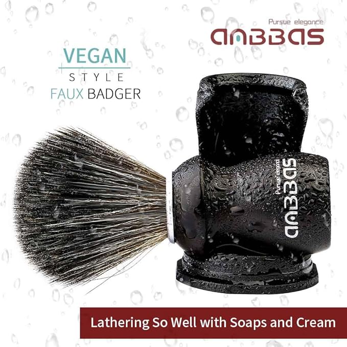 Anbbas Shaving Brush and Holder with Travel Case, Synthetic Badger Hair Ebony Handle Brush 3in1 Kit for Men