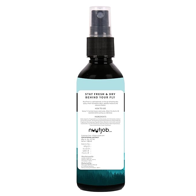NuutFresh Intimate Deo Spray for Men 3.38 fl oz | Sack Deo Spray | Tea Tree, Witch Hazel & Green Tea Extract | Alcohol Free | Controls Sweat & Odour | For Men-Boys
