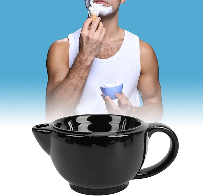 ZJchao Ceramic Shaving Bowl, Dual Chamber Heat Retention Shaving Mug with Wide Mouth for Wet, Oversized Handle for Secure Grip (Double Layer)