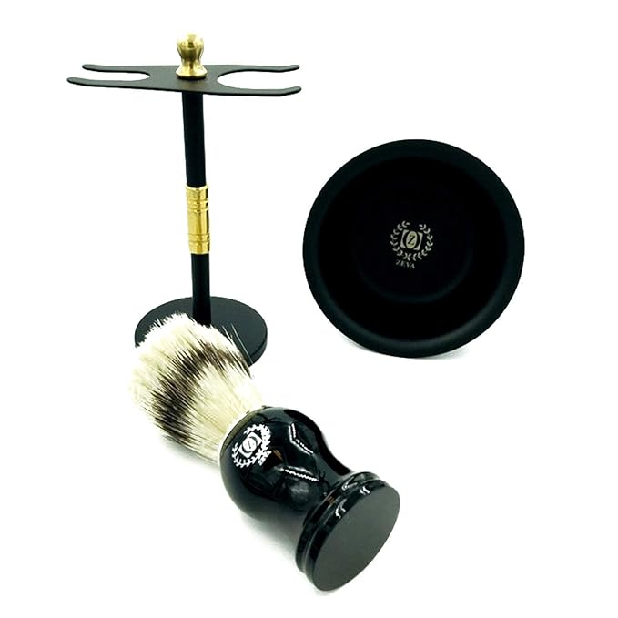 Universal Black Badger Hair Shaving Set Kit Beard Brush Metal Bowl Cup Mug Stand Holder Mug/Cup/Bowl DELUXE STAINLESS STEEL SHAVING STAND FOR SAFETY RAZOR & SHAVING BRUSH, CUP BLACK