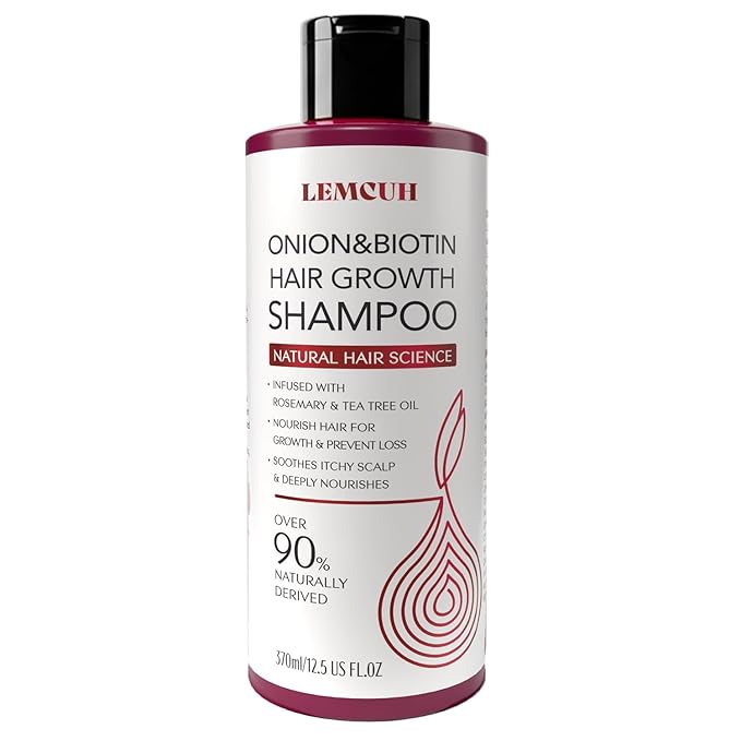 Hair Growth Shampoo for Thinning Hair & Oily Scalp – Onion, Biotin & Caffeine Shampoo for Scalp Care – Gentle Daily Cleansing with Tea Tree & Rosemary, Sulfate Free Formula 12.5Fl Oz