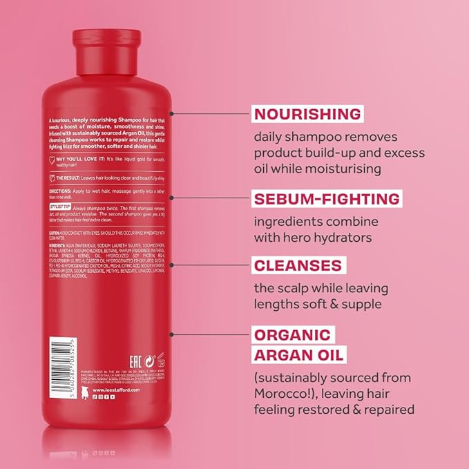 Lee Stafford Moisturizing Shampoo | Argan Oil Collection - Best for Dy, Dull Hair to Repair & Hydrate for a Silky Smooth Soft Shine, Highest Rated Gloss Finish, 16.9 Fl Oz
