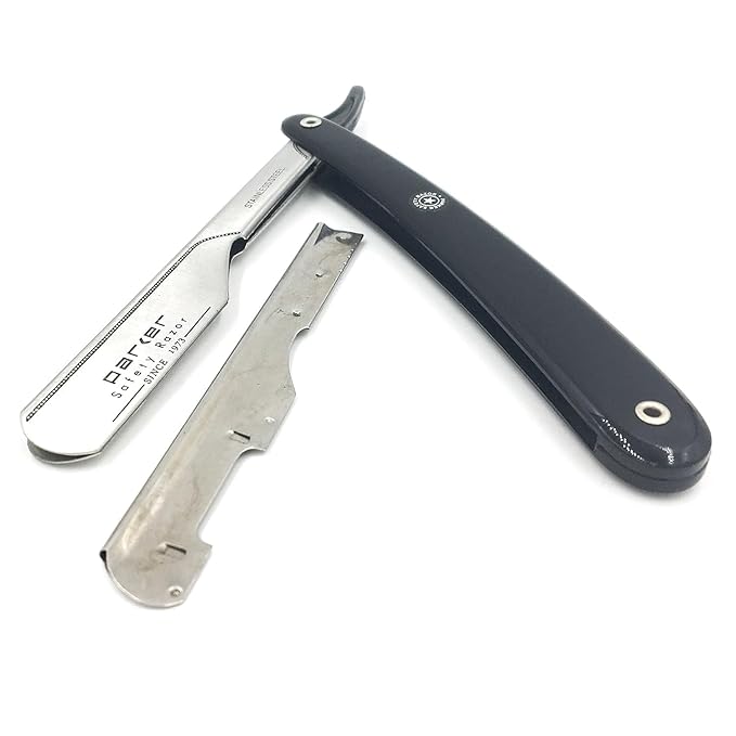 Parker PTB Professional Straight Razor with Replaceable Blades – All‑Stainless‑Steel Push‑Type Design + 5 Parker Platinum Half Blades – Barber‑Grade Razor for Precision Shaving & Detailing
