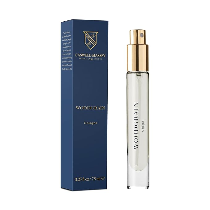 Caswell-Massey Woodgrain Sandalwood Cologne Spray, Spicy Sandalwood with Cedar and Hints of Citrusy Musk, Fragrance for Men, Made in USA, 0.25 Oz