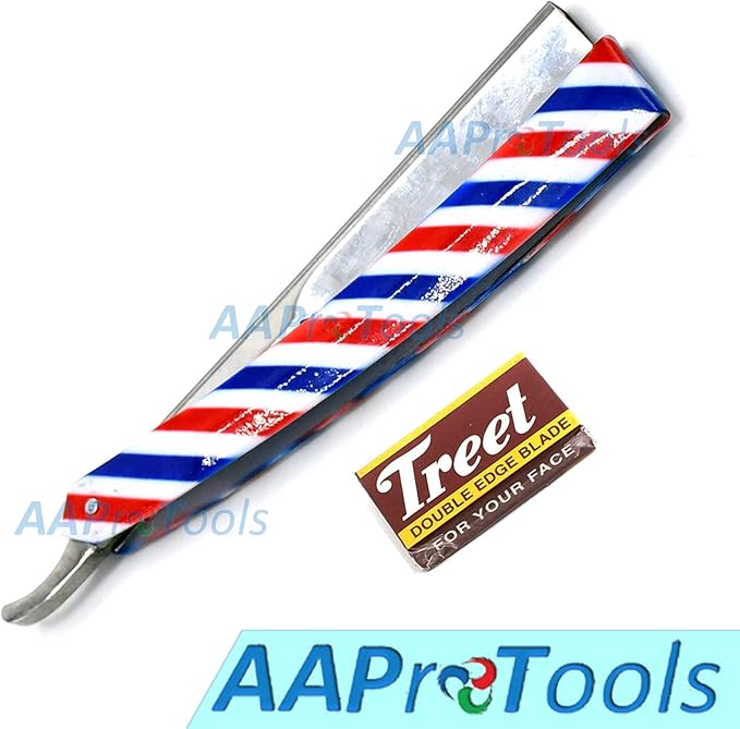 Barber Straight Razor Kit - Durable Barber Straight Edge Razor Kit with 20 Pre-Cut Straight Razor Blades, Straight Razor Shaving Kit (Red,White,Blue)