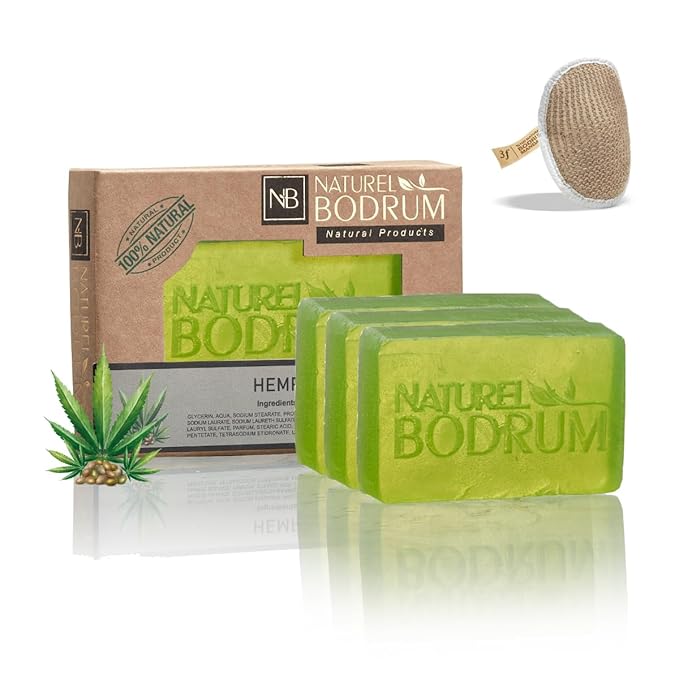 Hemp Organic Soap Bar for Women and Men, Pack of 3 Glycerin Soap Bars - Omega-Rich Moisturizing Bar Soap for Dry Skin & Cracked Areas - Natural & Vegan Spa Gift, for All Skin Types