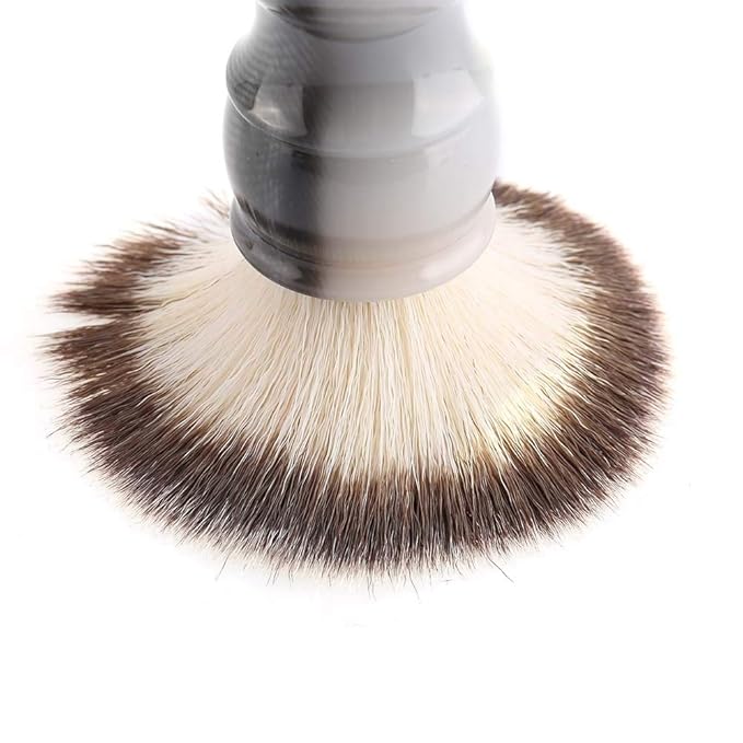 Professional Manual Beard Shaving Brush, Men Mustache Brush with Dense Nylon Hair, Barber Brush for Softening Beard and Creating Rich Lather, Portable Travel Shaving Brush for Salo (Gray White)