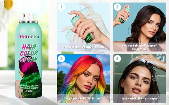 Hair Spray,Hair Color Spray Dye,Grey Temporary Hair Color Dye for Kids Women Men,Hairspray Color Pomades,Washable Color HairSpray for Party, Cosplay,Halloween,Christmas. (Green)