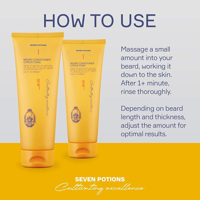 SEVEN POTIONS Beard Conditioner for Men – Prevents Beard Itch and Dandruff – Natural, Vegan, Cruelty Free (Citrus Tonic, 8.45 FL OZ)