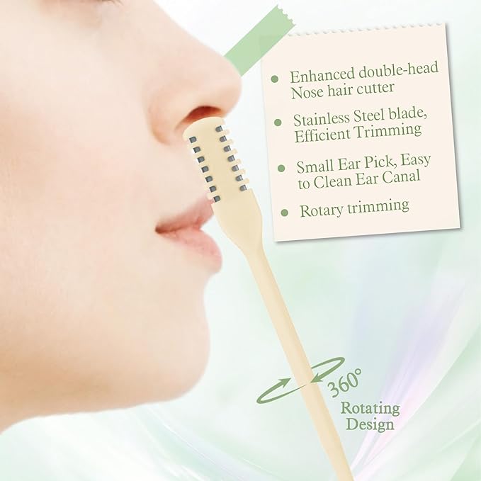 10 Pcs 2 in 1 Manual Nose Hair Trimmer, 360° Rotating Nasal Hair Cutter with Ear Cleaner for Men & Women, 5 Color Stainless Steel Nose Clippers Set