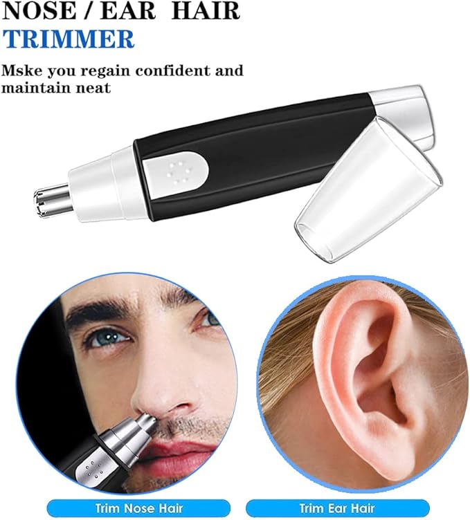 Nose Hair Trimmer for Men and Women，Professional Painless Clean Nasal， Ear & Facial Hair Electric Trimmer，Battary-Operated Eyebrow Clipper，Dual Edge Blades for Easy Cleansing Black