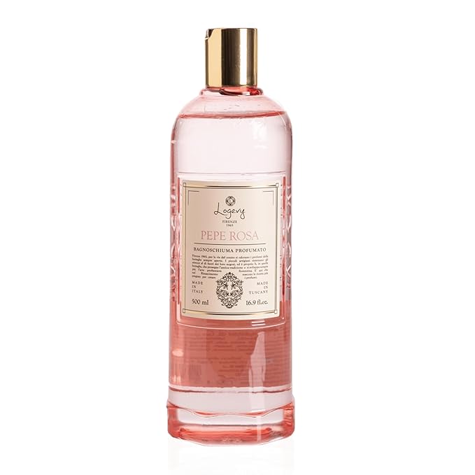 Logevy Pepe Rosa Shower Gel – Indulgent Pink Pepper Aroma Made from the Best Skin-Friendly Ingredients, Rich in Nutritional Properties for Rejuvenating, Hydrating, and Soothing Action – 500ml