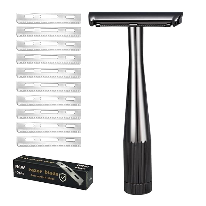 Safety Razor - Single Blade Razors for Women&Men with 10 Single Edge Razor Blades,Reusable Metal Razor with Scrap Blade Recycling Suitable for Body, Armpits, Bikini, Legs Shaving