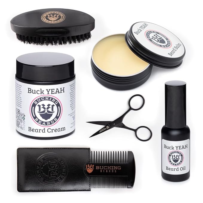Beard Kit for Men - Beard Care Kit with Balm, Oil & Cream - Includes Wooden Comb, Brush, Scissors & Travel Bag - Vegan, Hypoallergenic, Allergen-Free & Cruelty-Free Grooming Kit